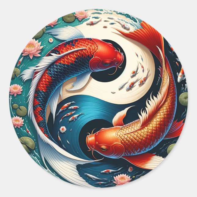 Sticker Rond Japonais Koi Fish Yin Yang (Devant)