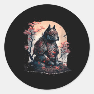 Sticker Rond Japonais Samurai Ninja Chien Tatouage Graphique Po