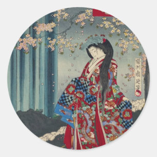 Sticker Rond Japonaise Geisha Lady Japon Art Cool classique