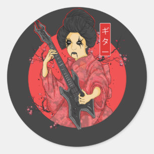 Sticker Rond Japonaise Jouer de la guitare