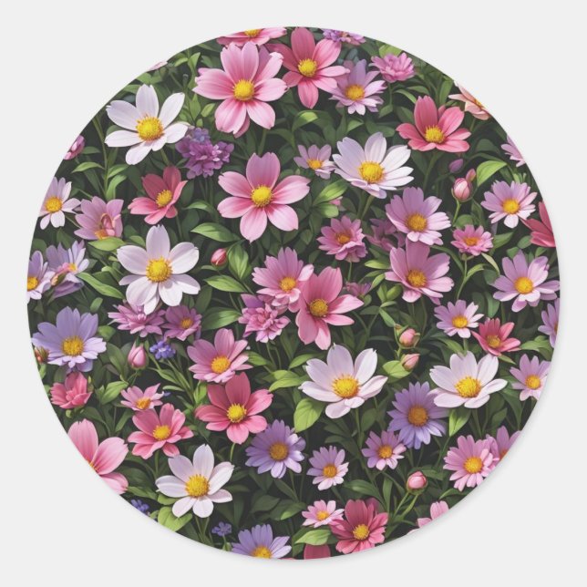 Sticker Rond Jardin à fleurs rose et blanc (Devant)