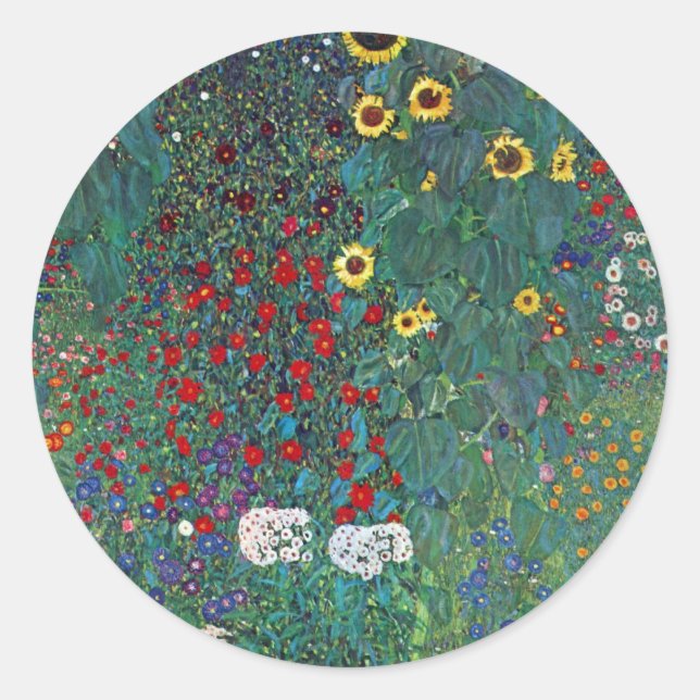 Sticker Rond Jardin agricole avec tournesol par Klimt, Fleurs V (Devant)