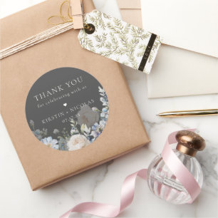 Sticker Rond Jardin bleu Dusty Merci Mariage Floral