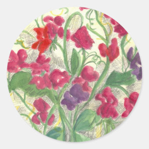 Sticker Rond Jardin d'agrément rouge d'aquarelle de pois doux