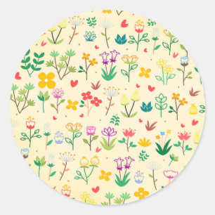 Sticker Rond Jardin d'amour Fleurs de printemps et cœurs