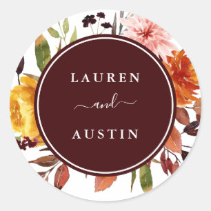 Sticker Rond Jardin d'automne Bourgogne Mariage d'aquarelle