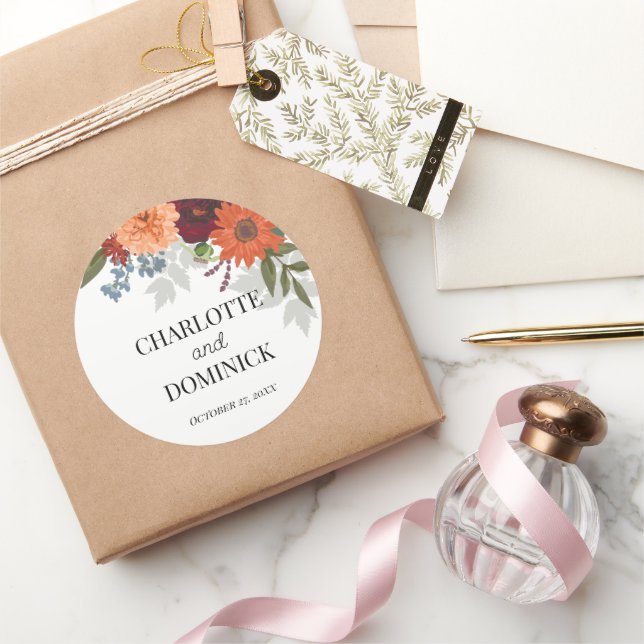 Sticker Rond Jardin d'automne de Bourgogne Mariage floral (Cadeaux)