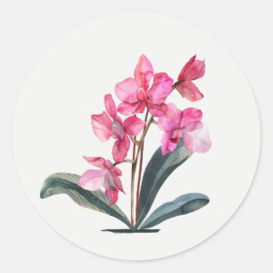 Sticker Rond Jardin de fleurs d'orchidée rose art floral