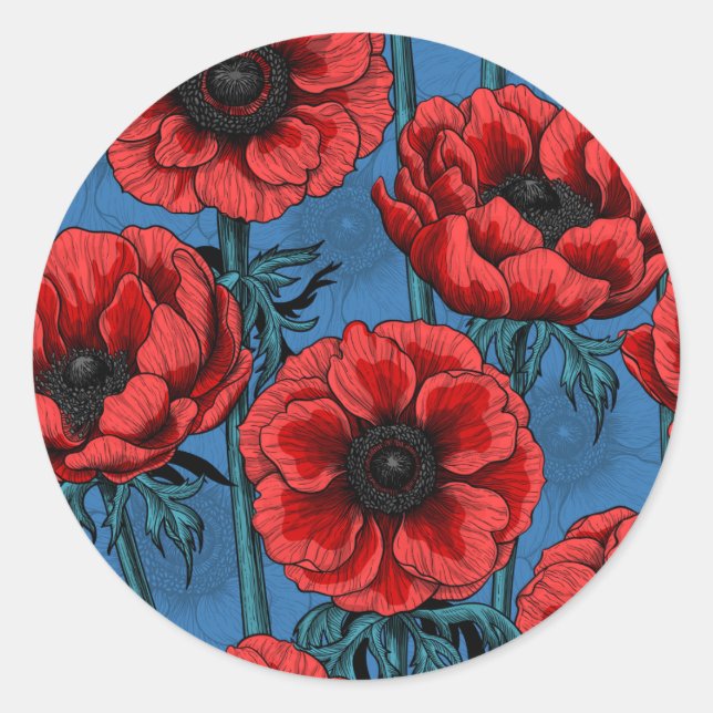 Sticker Rond Jardin de l'anémone rouge (Devant)