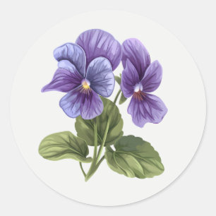 Sticker Rond Jardin de pensée bleue art floral fleur