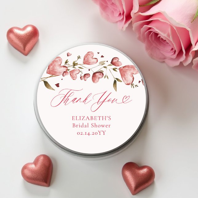 Sticker Rond Jardin de Vignes de Saint Valentin Fête de Mariage (valentine bridal shower sticker brunch bubbly watercolor hearts showered with love garden party)