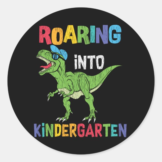 Sticker Rond Jardin d'enfants en ruines école T rex Dinosaur (Devant)
