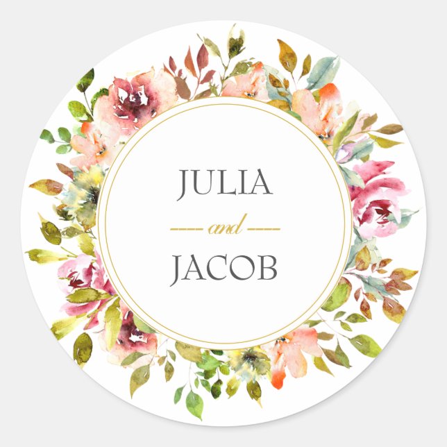 Sticker Rond Jardin d'été Aquarelle Florale Mariage Classic Ro (Devant)