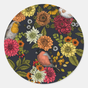 Sticker Rond Jardin d'oiseaux et de fleurs 2