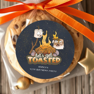 Sticker Rond Jardin Feu de joie Obtenons-nous grillé Anniversai