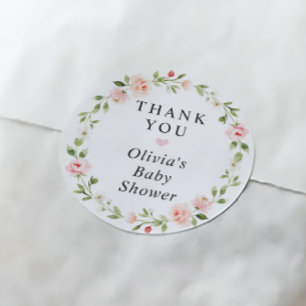 Sticker Rond Jardin fleuri aquarelle rose en fleurs Baby Shower