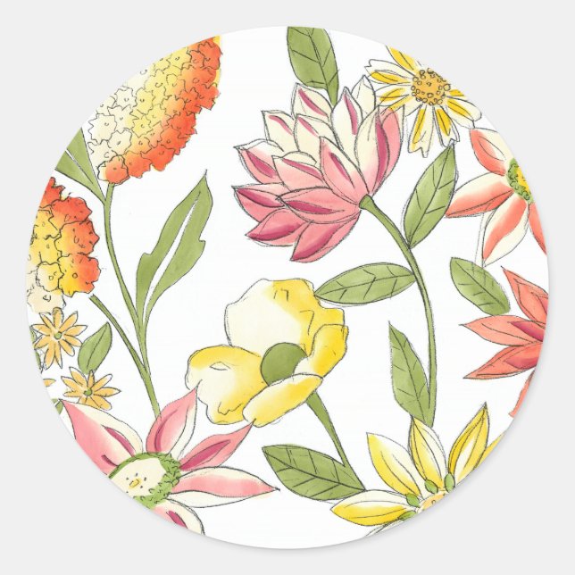 Sticker Rond Jardin fleuri avec Arrière - plan blanc (Devant)
