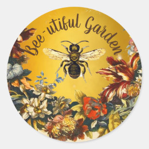 STICKER ROND JARDIN FLEURI DE L'ABEILLE À MIEL, RUCHER APICOLE