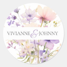 Sticker Rond Jardin Fleurs sauvages violet lavande violet Maria