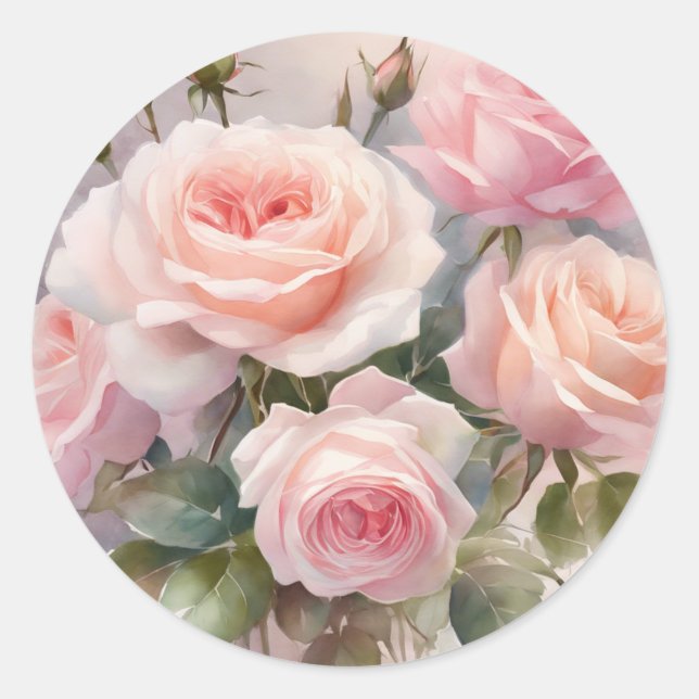 Sticker Rond Jardin Floral de Roses Roses Élégantes (Devant)