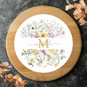 Sticker Rond Jardin Floral Élégant de Fleurs Sauvages Colorées