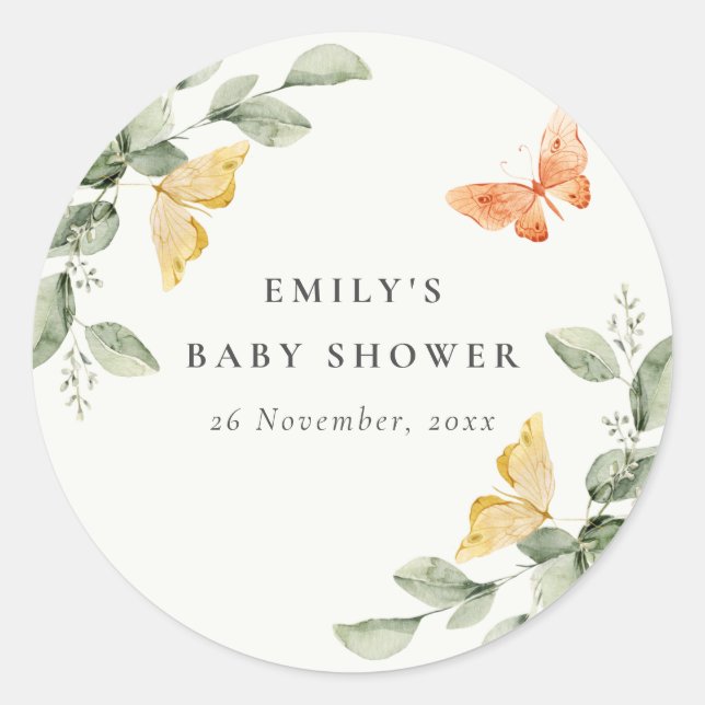 Sticker Rond Jardin Jaune mignon Baby shower de Papillons (Devant)