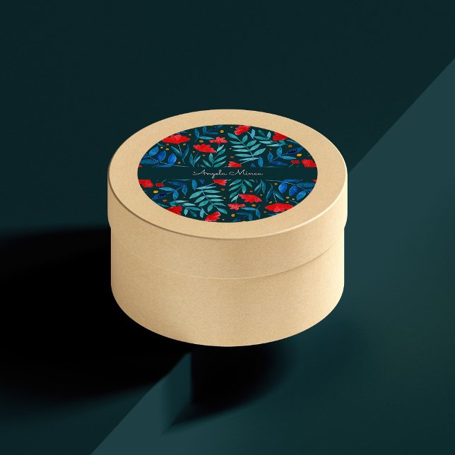 Sticker Rond Jardin magique - turquoise foncé et rouge (Créateur téléchargé)