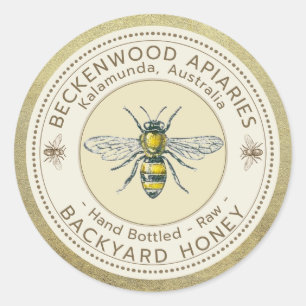 Sticker Rond Jardin Miel Mains Bouteilles d'abeilles à miel Gol