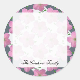 Sticker Rond Jardin romantique Fleur de géranium rose sur n'imp