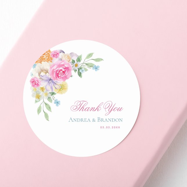 Sticker Rond Jardin rose Floral Tea Party Mariage Merci (Créateur téléchargé)