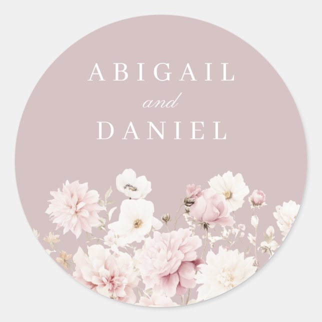Sticker Rond Jardin rose pâle et poussiéreux Mariage floral (Devant)