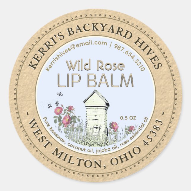 Sticker Rond Jardin ruches cire d'abeille Rose lèvres Baume Kra (Devant)