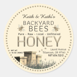 Sticker Rond Jardin ruches d'abeilles et petites abeilles sur l