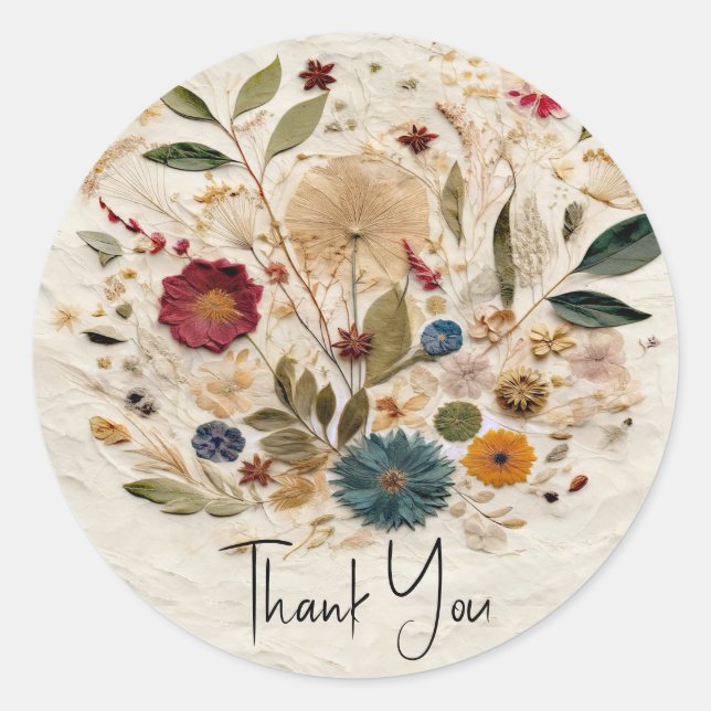 Sticker Rond Jardin Whimsical Pressé Fleurs Mariage bohème (Devant)