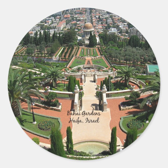 Sticker Rond Jardins Bahai, Haïfa, Israël, (Devant)