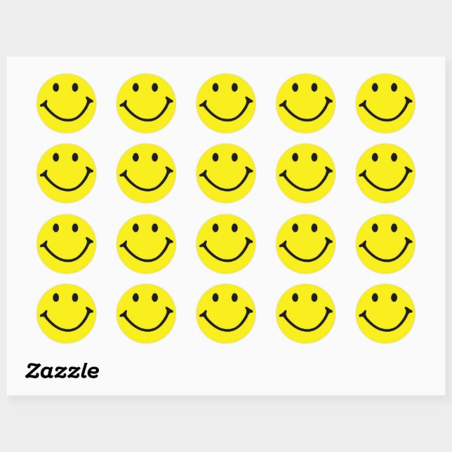 Sticker Rond Jaune brillant et joyeux visage souriant (Feuille)