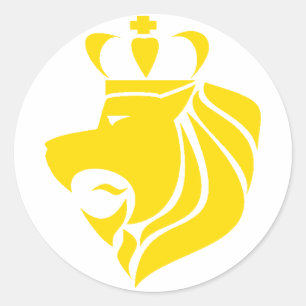 Sticker Rond Jaune de lion couronné par reggae de Rasta