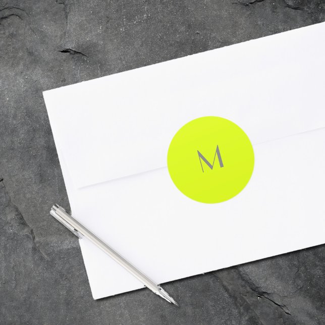 Sticker Rond jaune fluorescent - ajouter monogramme (Créateur téléchargé)