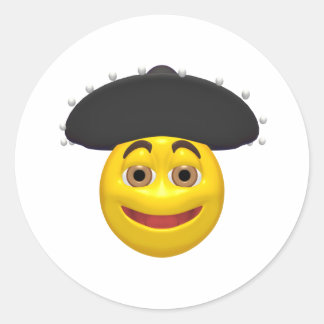 Sticker Rond Jaune joyeux portant un casquette mexicain