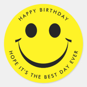 Sticker rond Jaune Joyeux Visage Anniversaire Clas