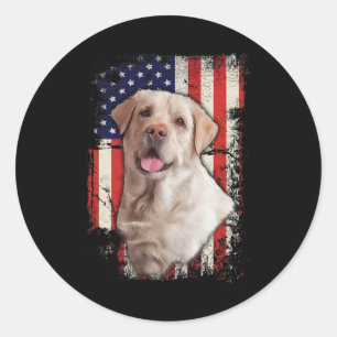 Sticker Rond Jaune Labrador Labs Patriotique American Flag Chie