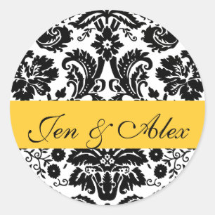Sticker Rond Jaune mariée à Mariage damassé Seal