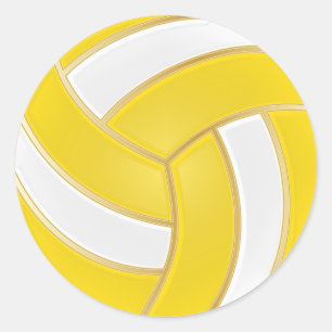 Sticker Rond Jaune, or et volleyball blanc