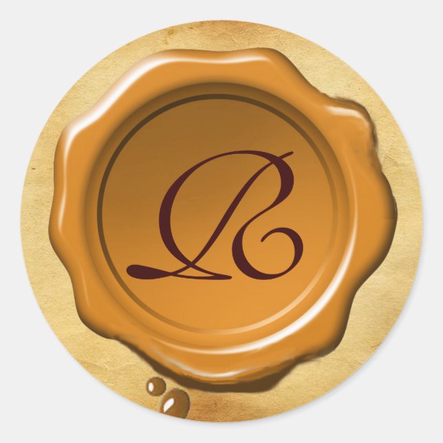 Sticker Rond JAUNE PARCHEMENT DE SCEAU DE CIRE BROWN Monogramme (Devant)