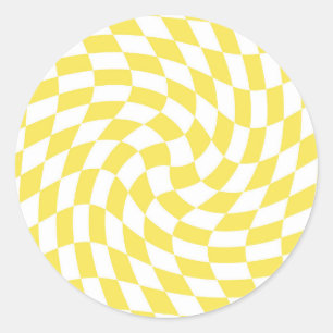 Sticker Rond Jaune rétro Chèques déformés À damiers