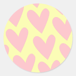 Sticker Rond Jaune rose mignon Coeur simple Motif Y2K