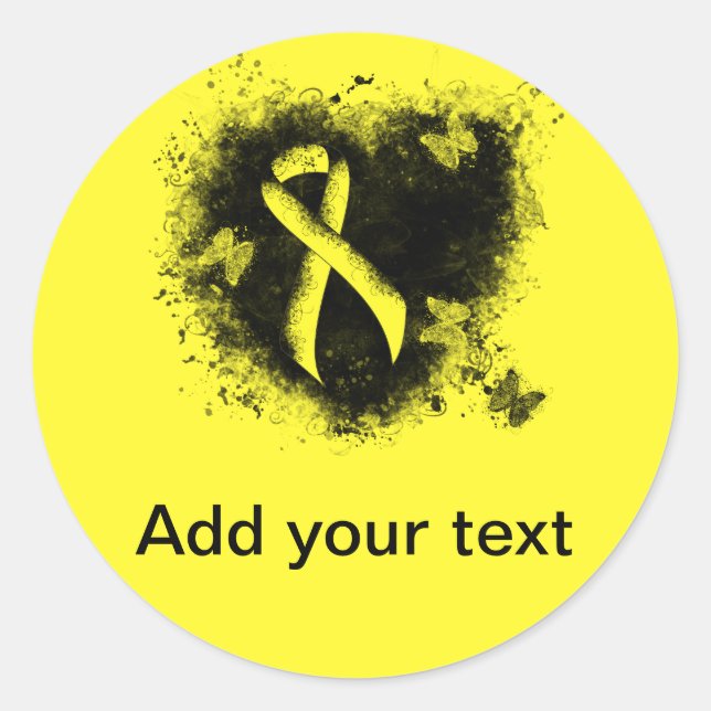 Sticker Rond Jaune Sensibilisation Ruban Grunge Coeur (Devant)