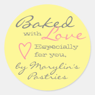 Sticker Rond Jaune simple fait avec amour Coeur Pastel Coloré