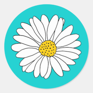 Sticker Rond Jaune Turquoise et Blancs