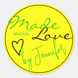Sticker Rond Jaune vert clair moderne fait avec coeur d'amour